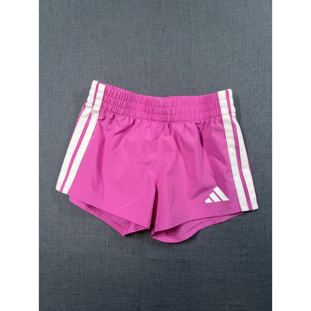Adidas Girls Pink 3-Stripe Athletic Shorts Size S 7-8 Recycled Polyester AG10393